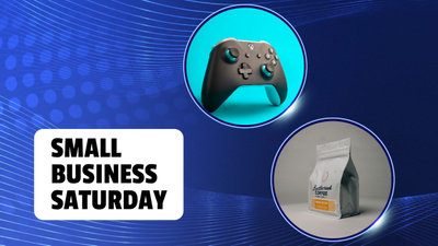 Blaue Small Business Saturday Produkt-Promo